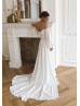 Off Shoulder Ivory Chiffon Pearl Buttons Back Wedding Dress